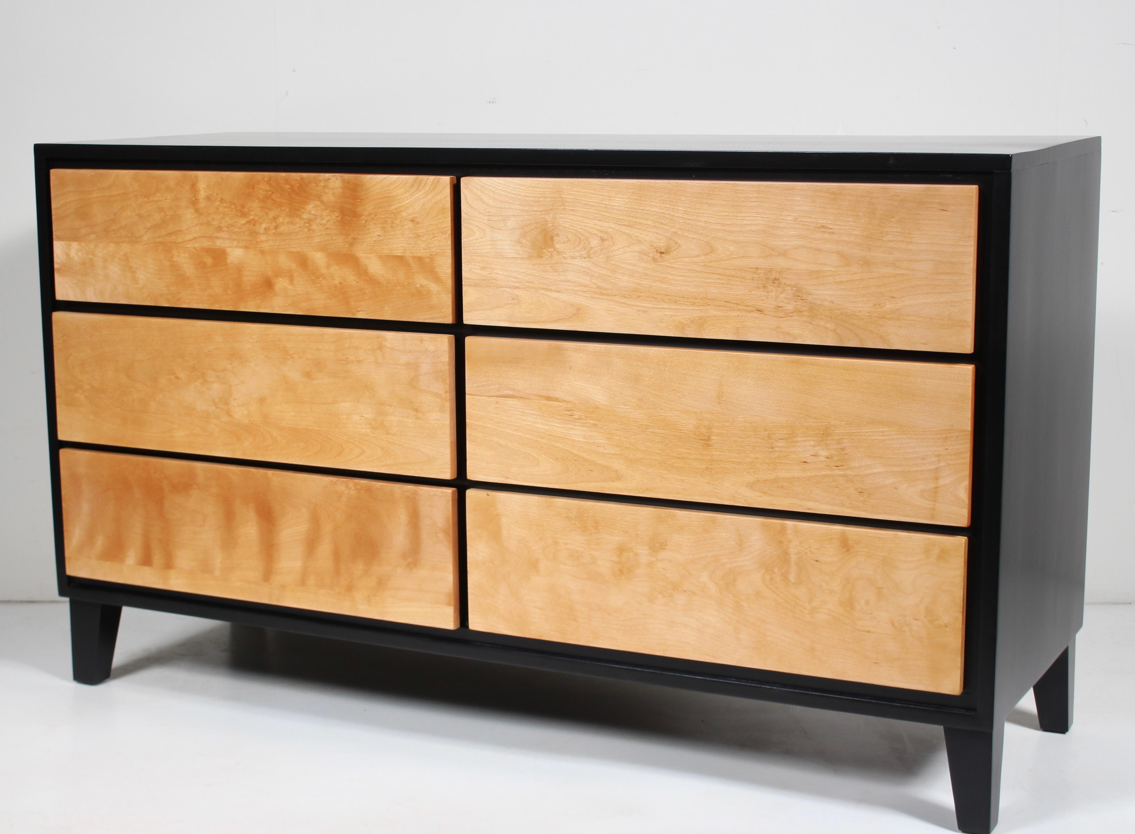 Leslie Diamond for Conant Ball Solid Birch & Black Six Drawer Dresser, 1950's In Good Condition In Bainbridge, NY