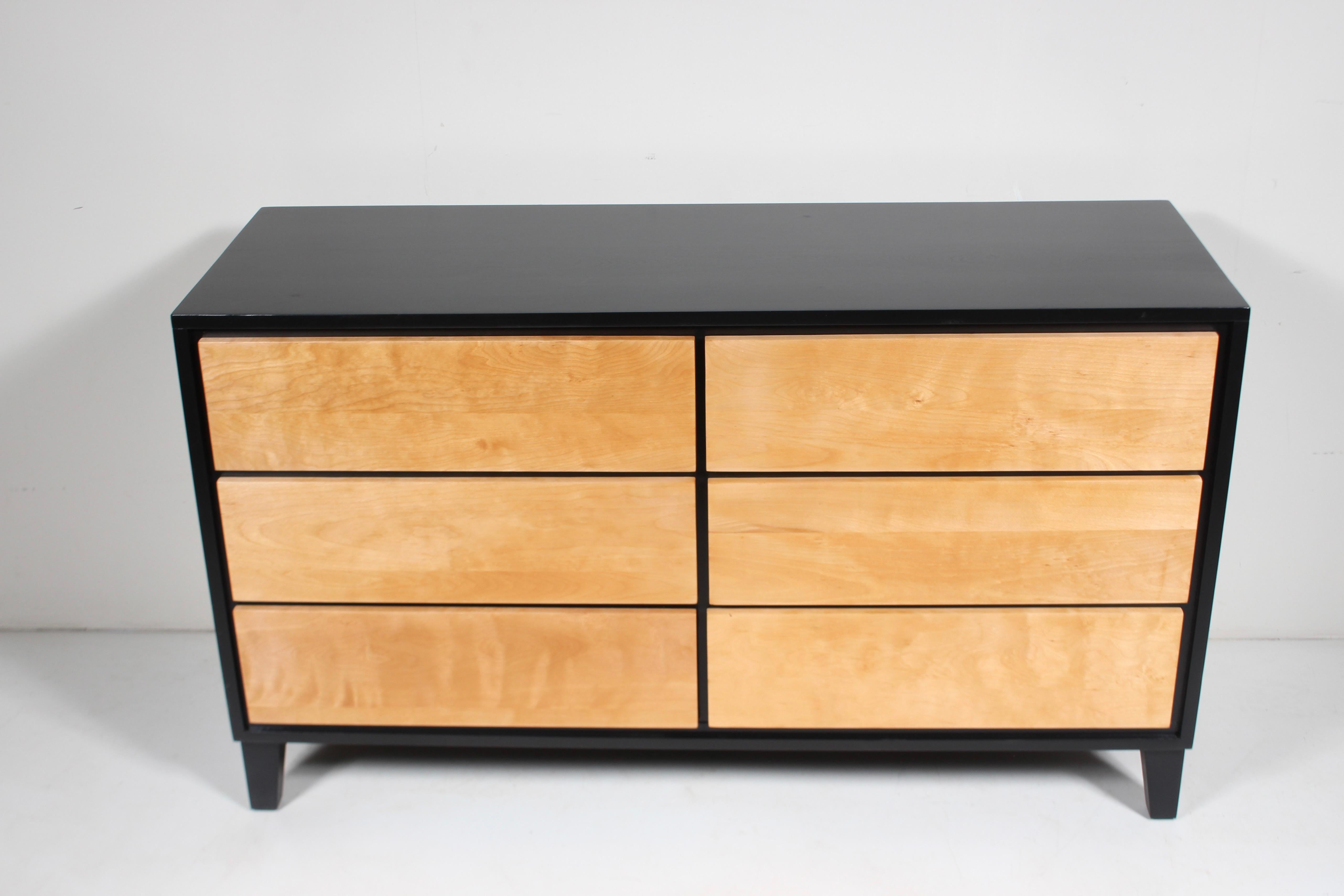 20th Century Leslie Diamond for Conant Ball Solid Birch & Black Six Drawer Dresser, 1950's