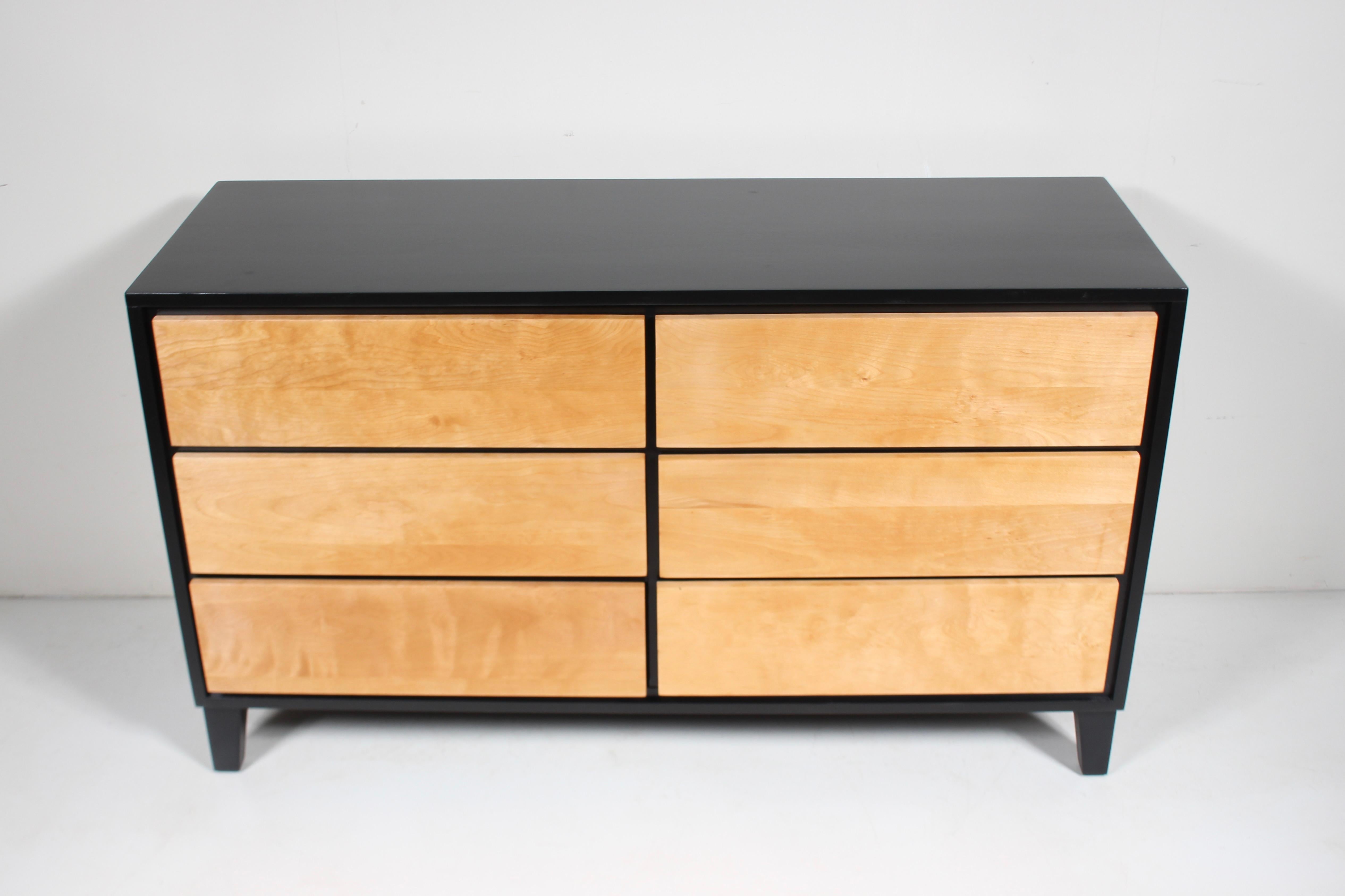 Leslie Diamond for Conant Ball Solid Birch & Black Six Drawer Dresser, 1950's 2