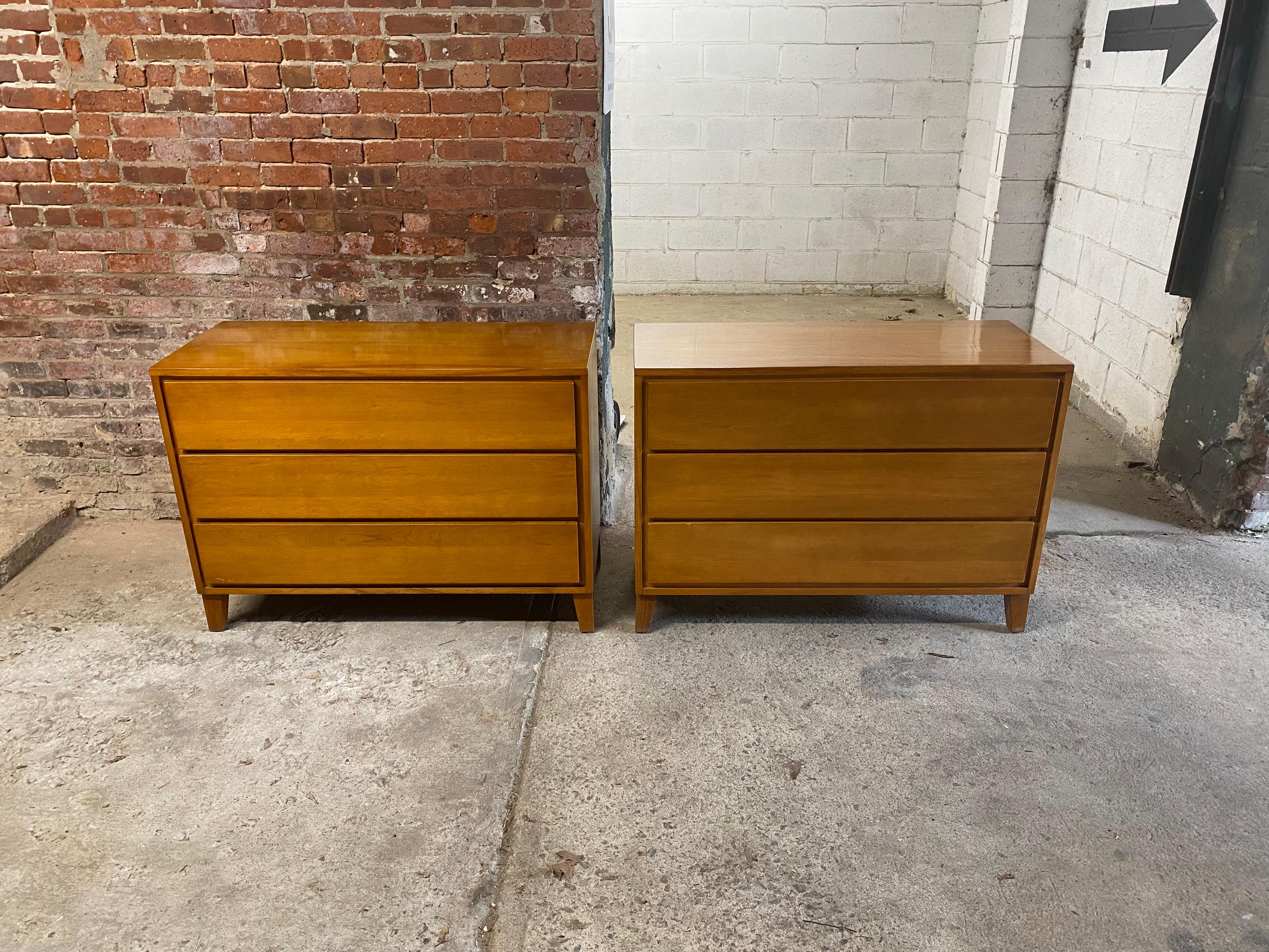 Mid-Century Modern Leslie Diamond for Conant Ball Three Drawer American Modern Dressers, Pair