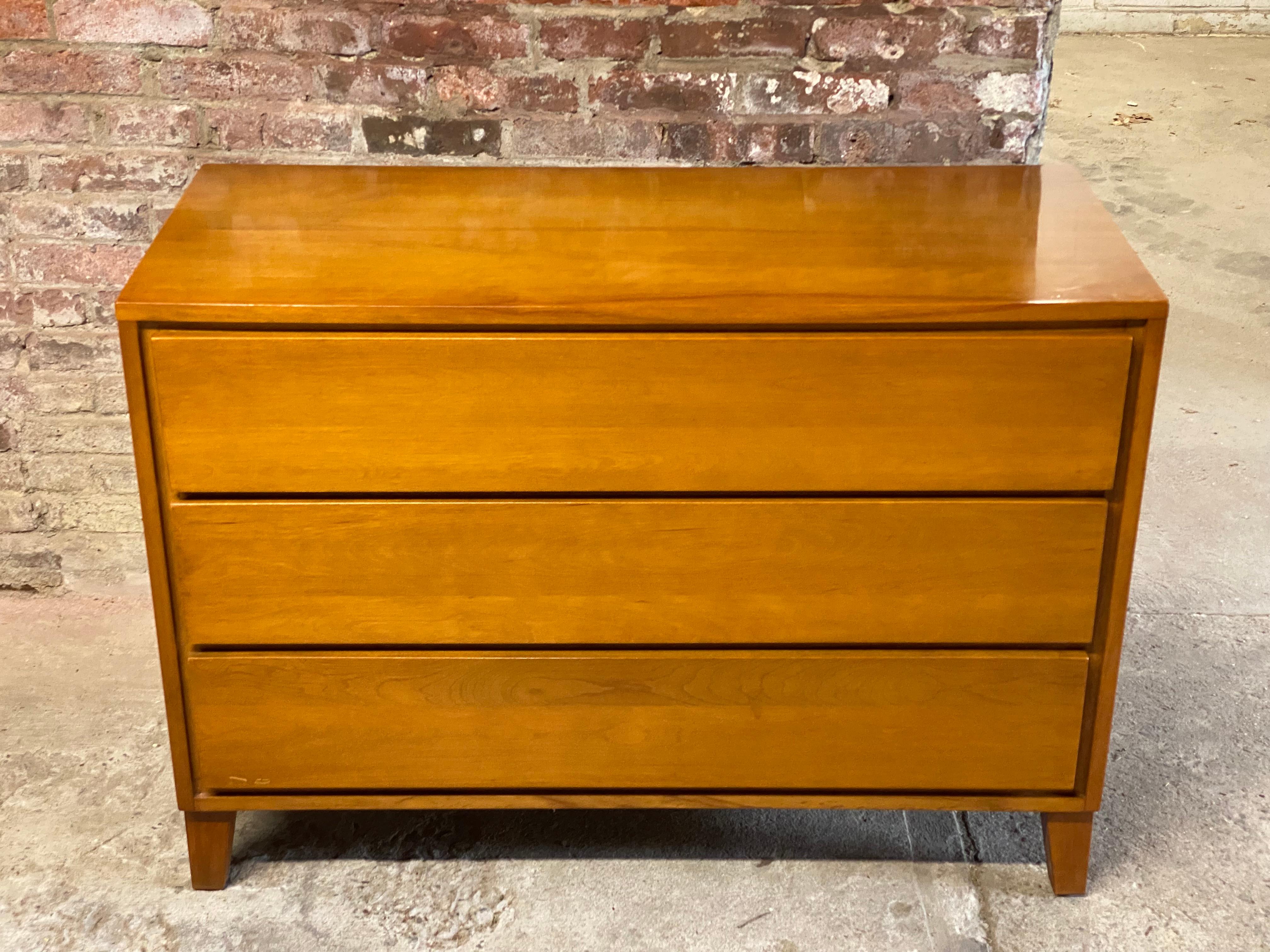 Birch Leslie Diamond for Conant Ball Three Drawer American Modern Dressers, Pair
