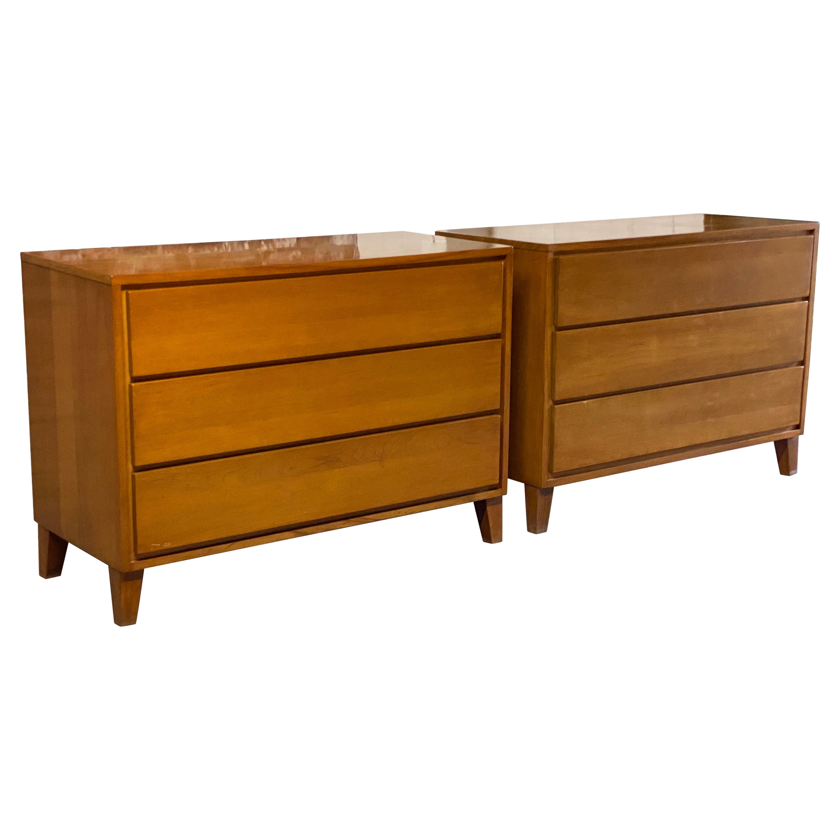 Leslie Diamond for Conant Ball Three Drawer American Modern Dressers, Pair