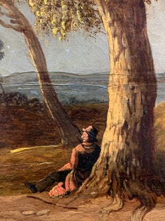 Paesaggi rurali inglesi del XIX secolo, con capre lungo un fiume e persone