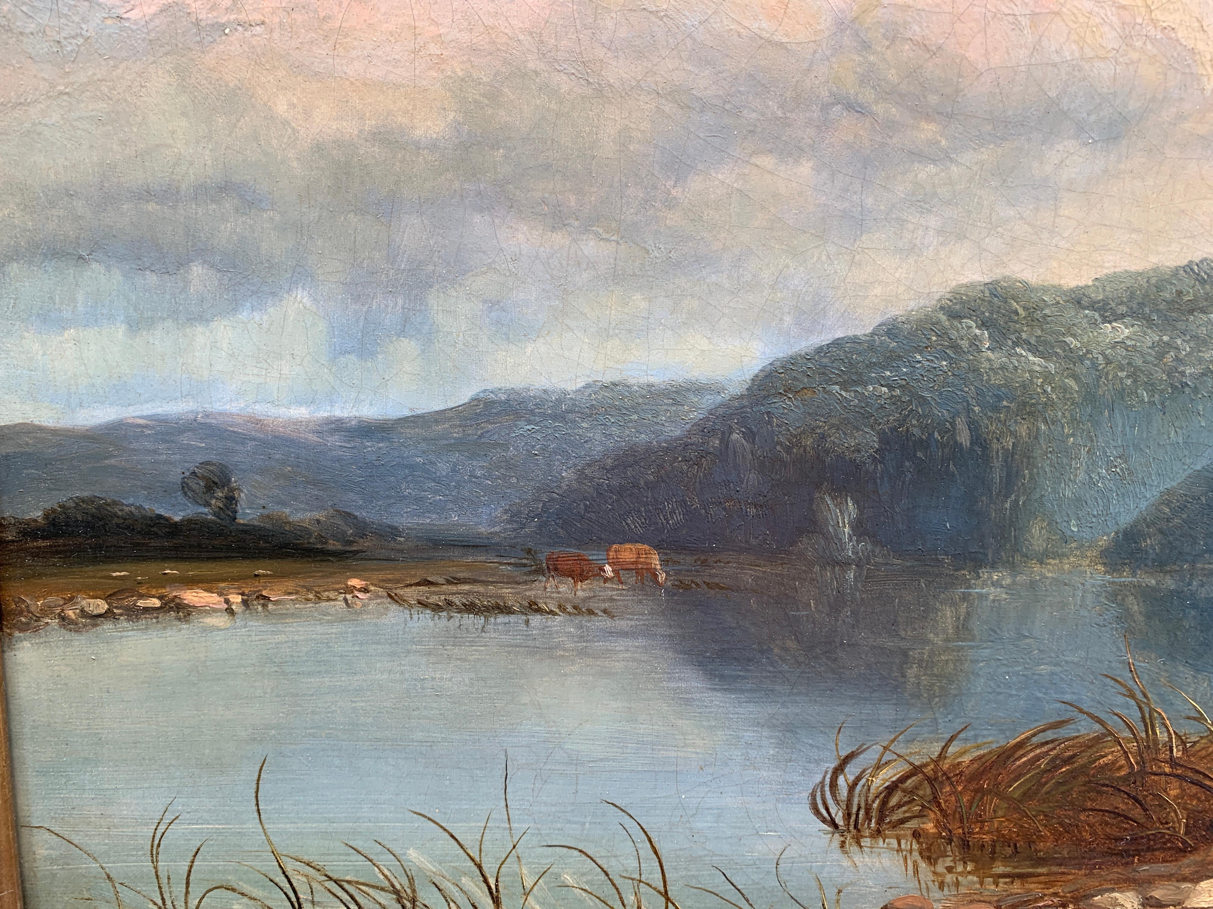 LESLIE E.B. SMYTHE

19th century English rural landscapes, with goats by a river and people.

Smythe was an English painter who was active paintings in both Scotland and England. He painted landscapes in a traditional style. 

This example is a very