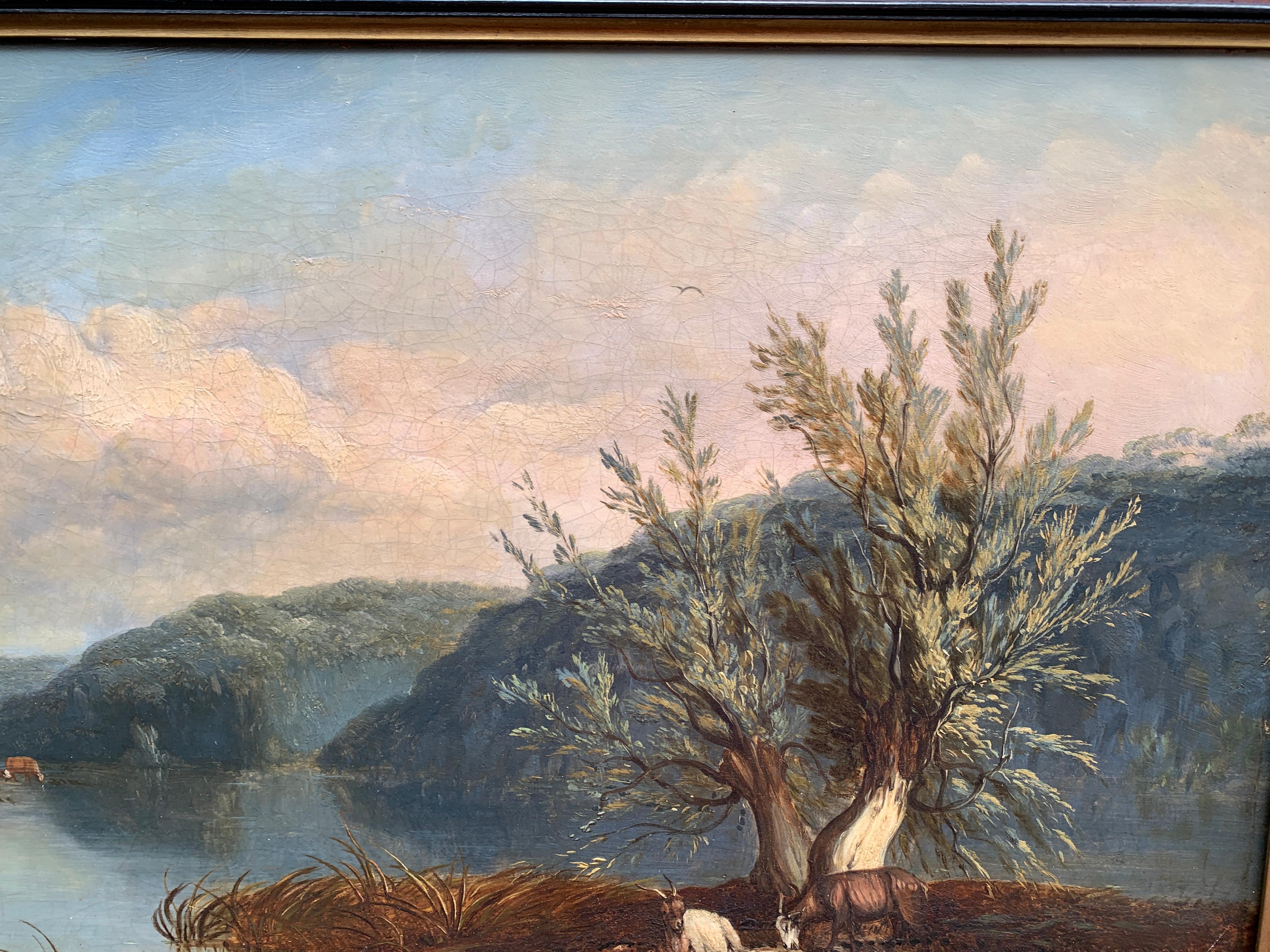 19th century English rural landscapes, with goats by a river and people For Sale 2
