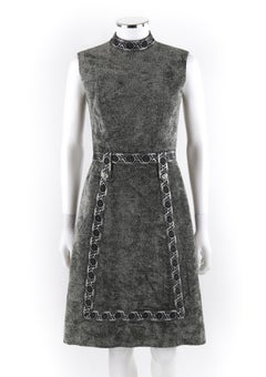 LESLIE FAY Original c.1960’s Gray Silver Mock Neck Sleeveless Mod A-line Dress