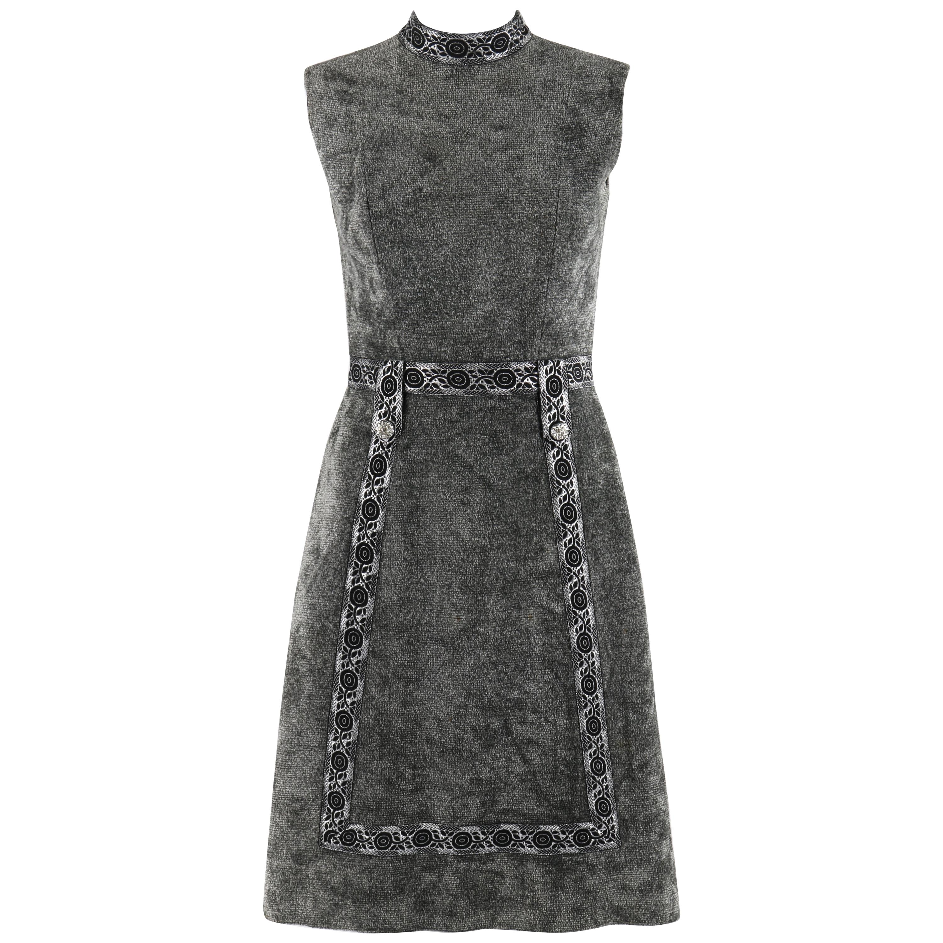 LESLIE FAY Original c.1960’s Gray Silver Mock Neck Sleeveless Mod A-line Dress For Sale