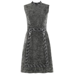 Retro LESLIE FAY Original c.1960’s Gray Silver Mock Neck Sleeveless Mod A-line Dress