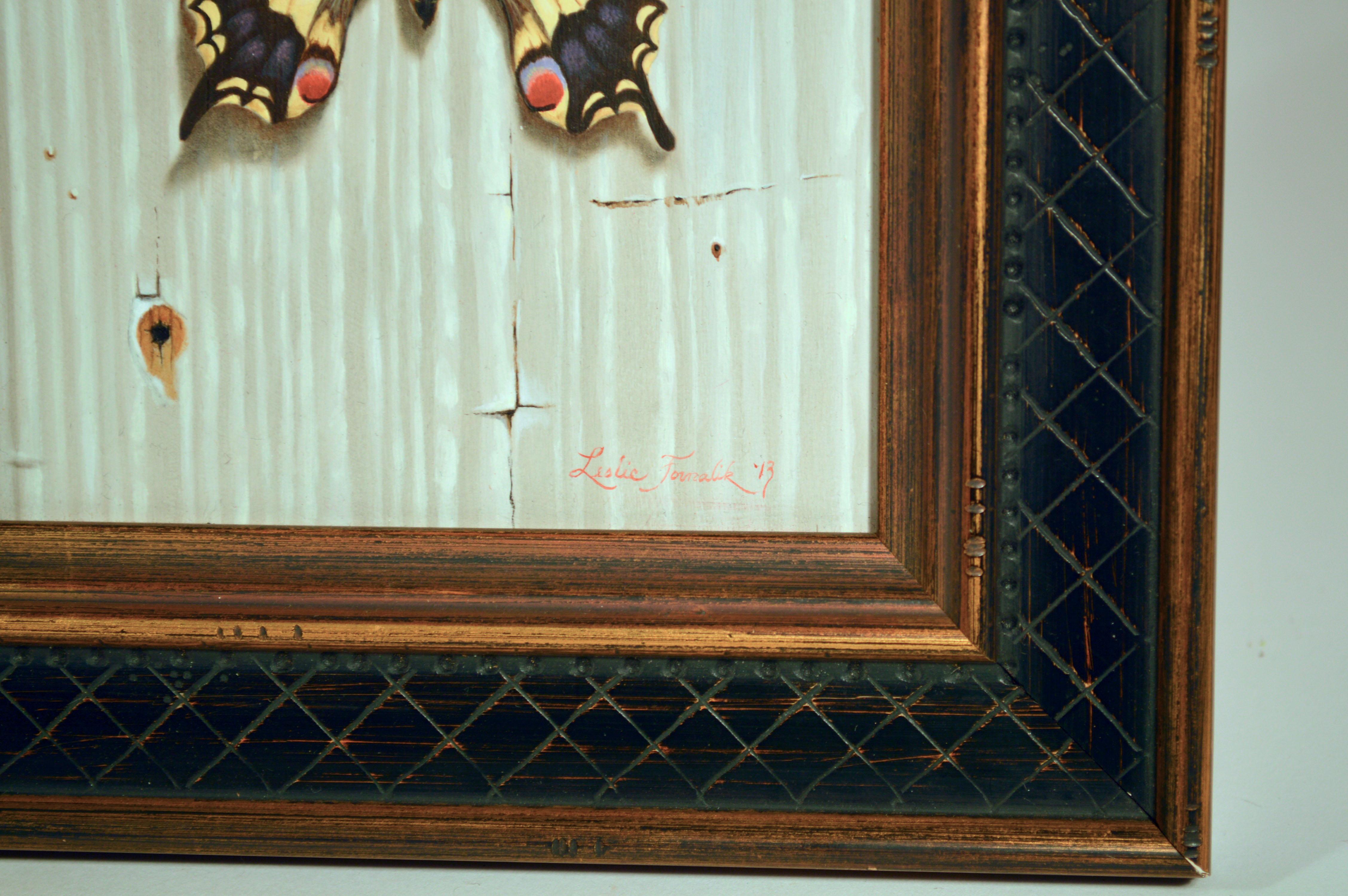 North American Leslie Formalik Trompe L'oeil Paintings of Butterflies, Pair, Dated For Sale