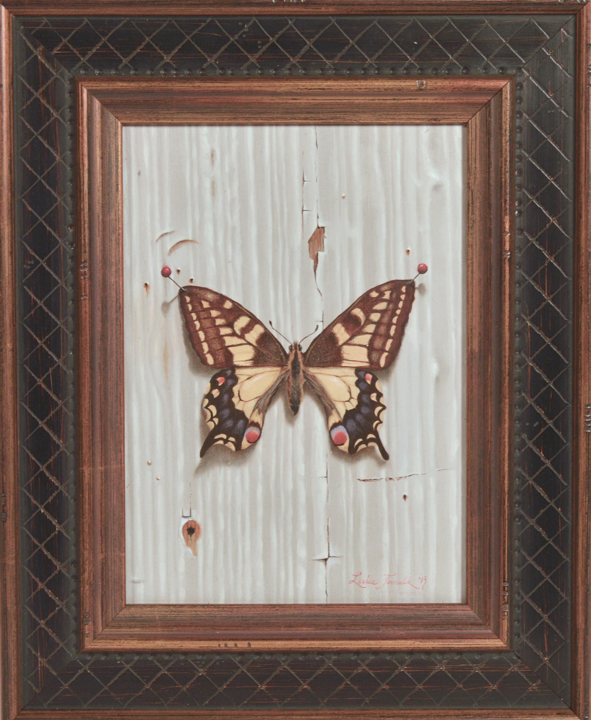 Leslie Formalik Trompe L'oeil Paintings of Butterflies, Pair, Dated In Excellent Condition For Sale In Downingtown, PA