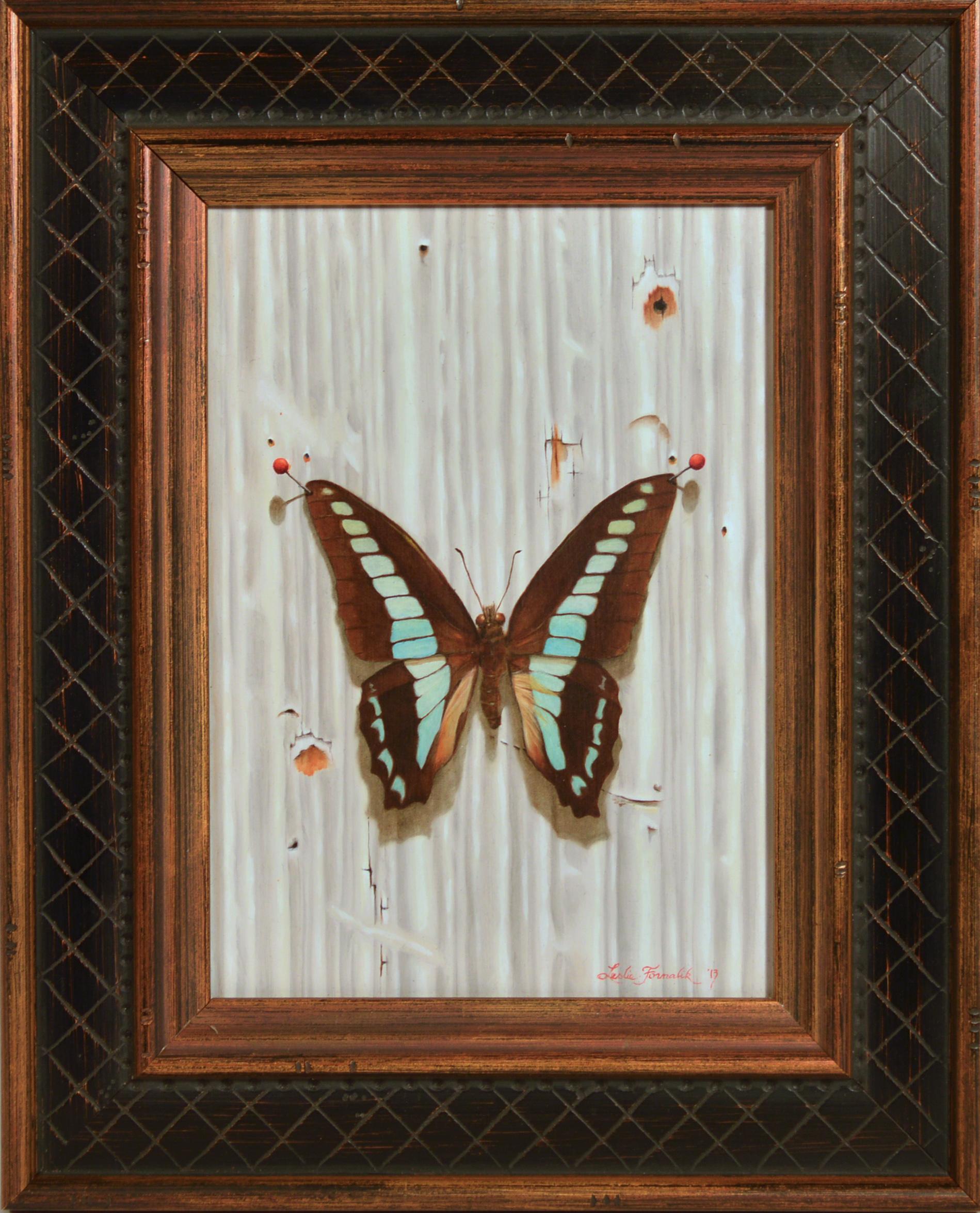 Contemporary Leslie Formalik Trompe L'oeil Paintings of Butterflies, Pair, Dated For Sale