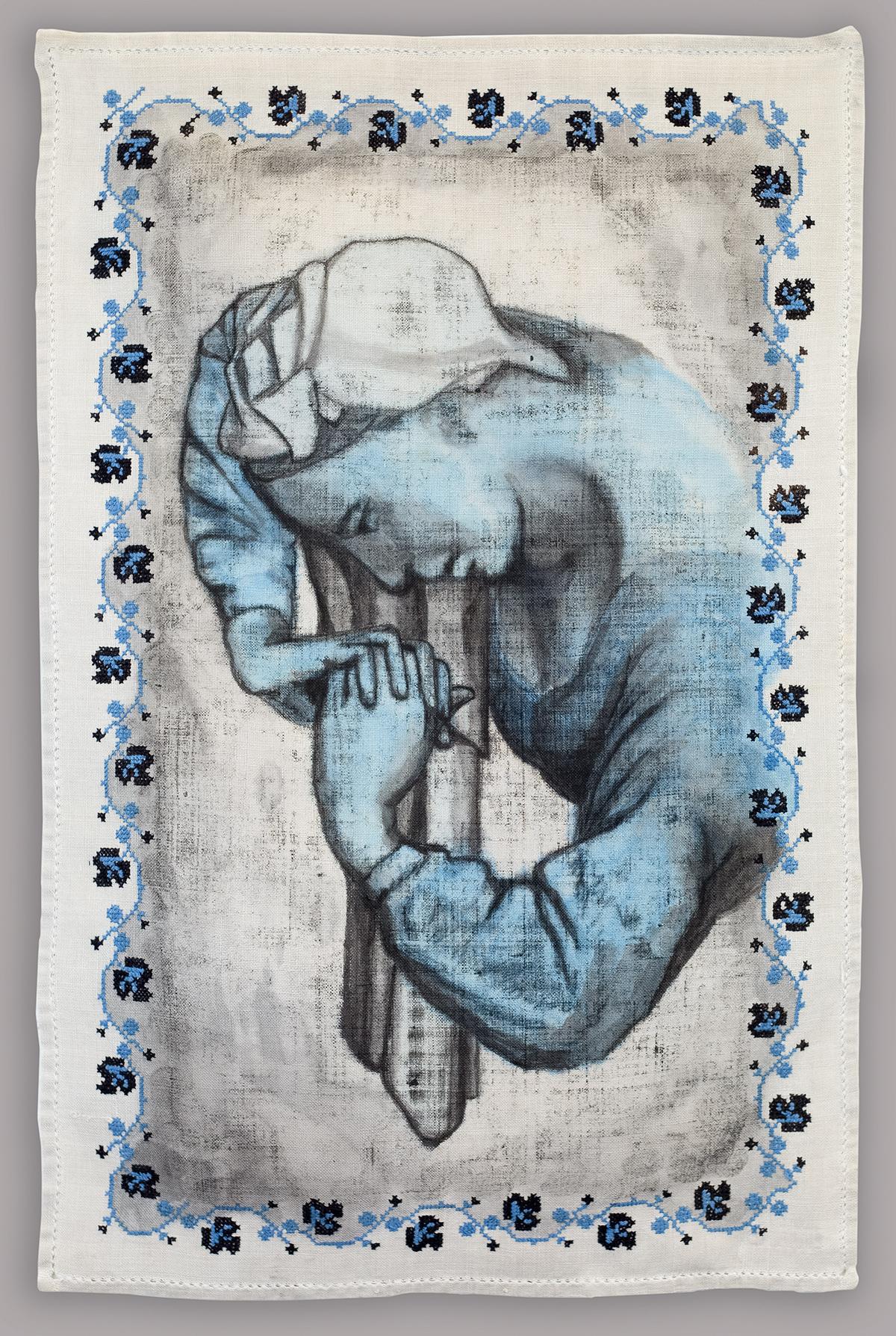 Thread Portrait Drawings and Watercolors