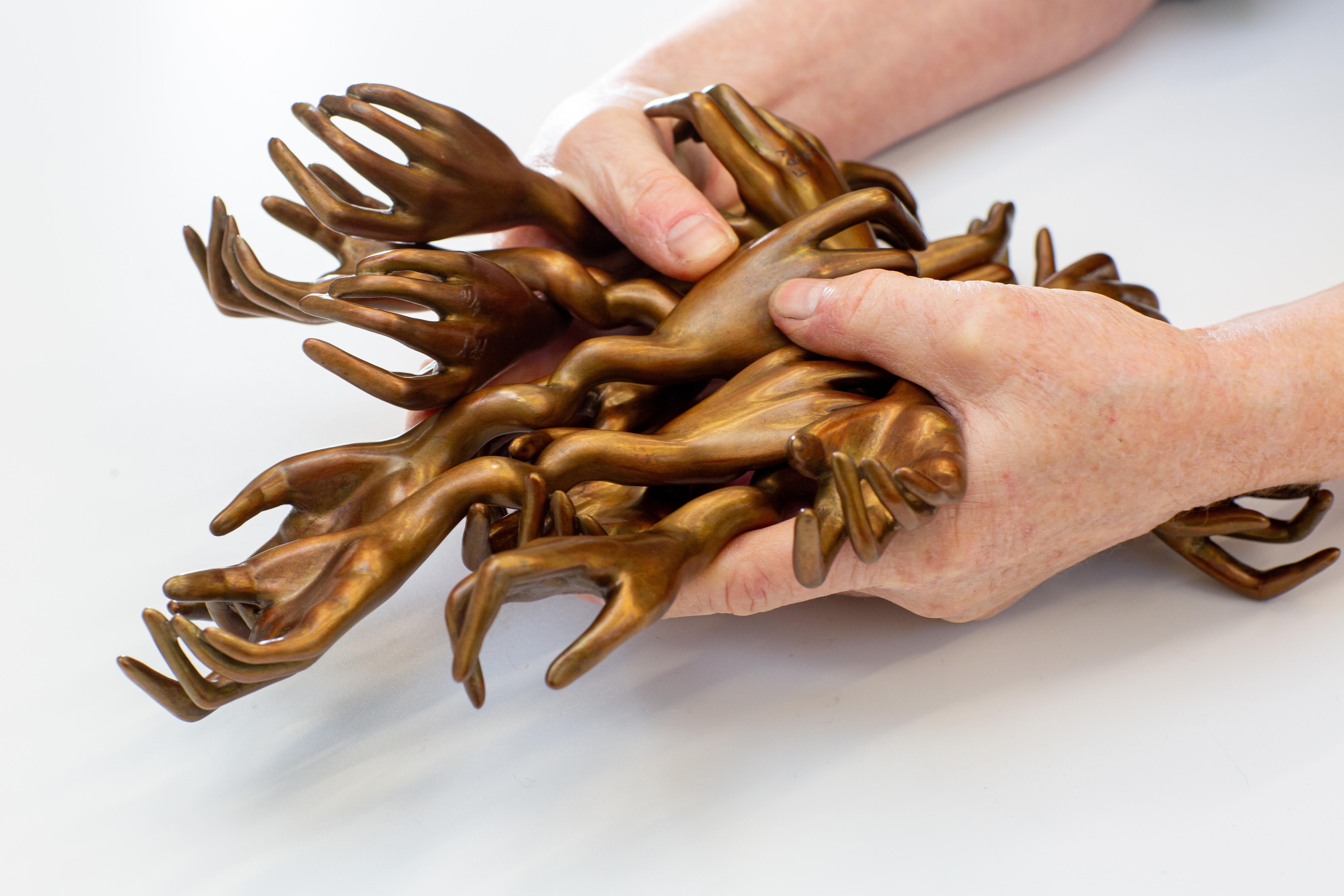 Leslie Fry, Release, Cast bronze, Edition of 10, Cuffed Series, Hand Sculptures For Sale 5