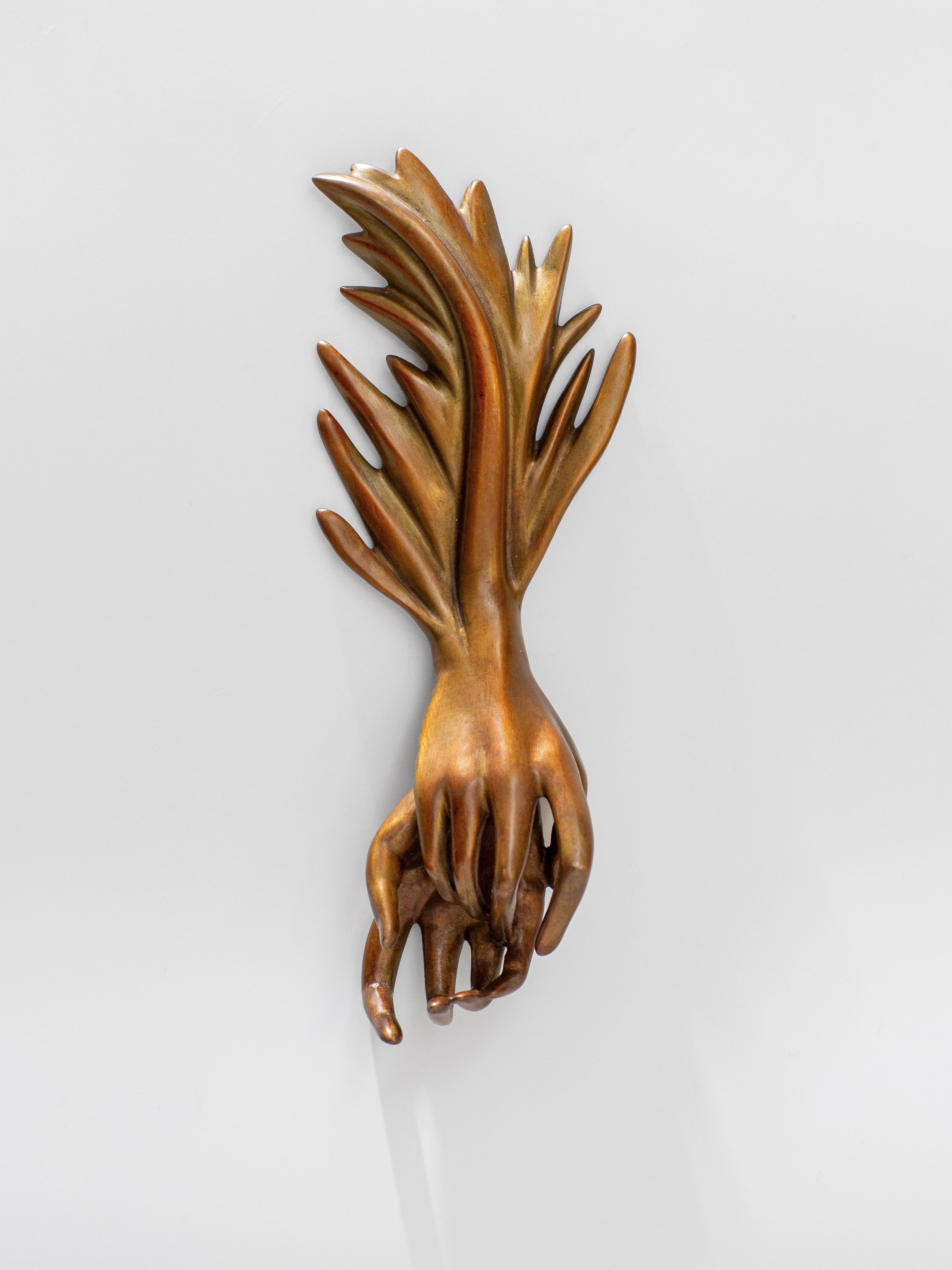 Leslie Fry Abstract Sculpture - Touched, 2023, Bronze, edition of 10, Cuffed Series, Hand Sculptures