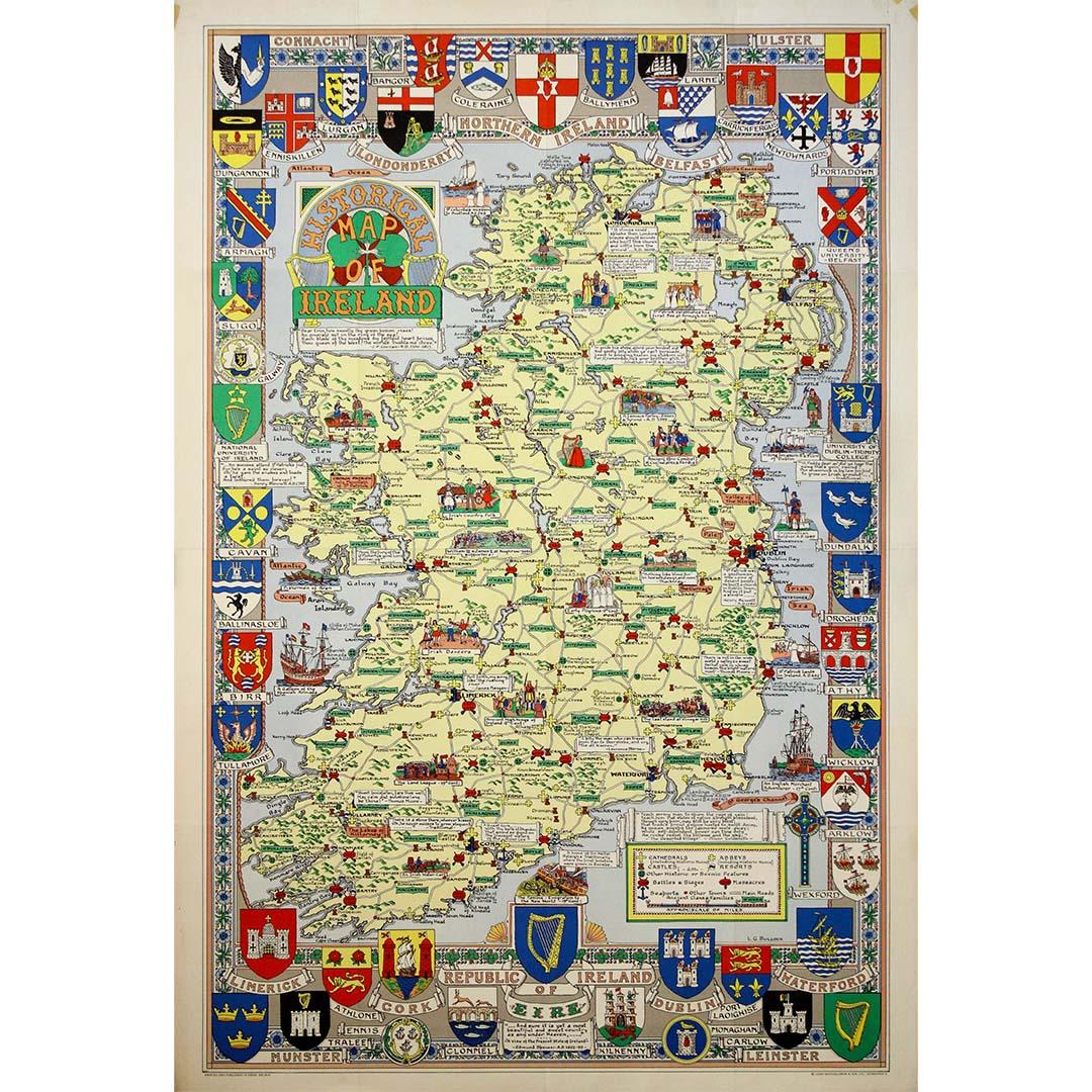 Mapa histórico de Irlanda de 1960 por Leslie George Bullock