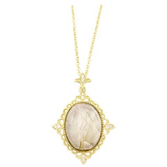 Leslie Greene 18 Karat Rutilated Quartz and Diamond Pendant Necklace