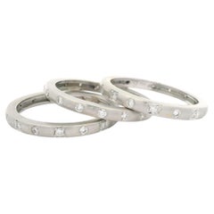 Leslie Greene 18k White Gold 1ctw Diamond Matte Finish Set of 3 Stack Band Rings