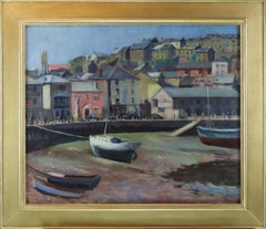 Vintage Original Oil on Canvas, Leslie Hall Woollatt. "A Cornish Habour"