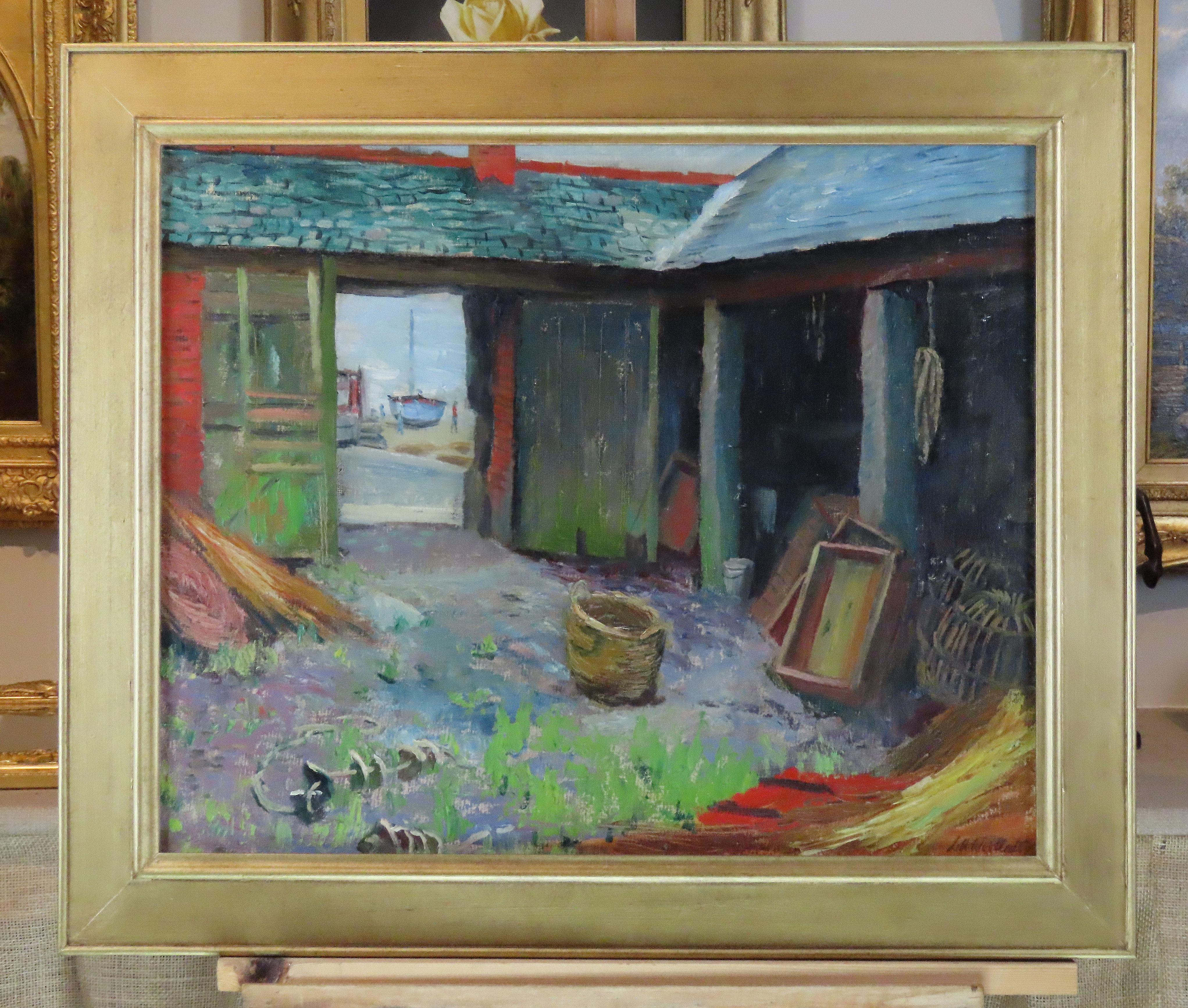 Original Ölgemälde auf Leinwand, Leslie Hall Woollatt. „The Fisherman's Yard“ – Painting von Leslie Hall Woollatt 