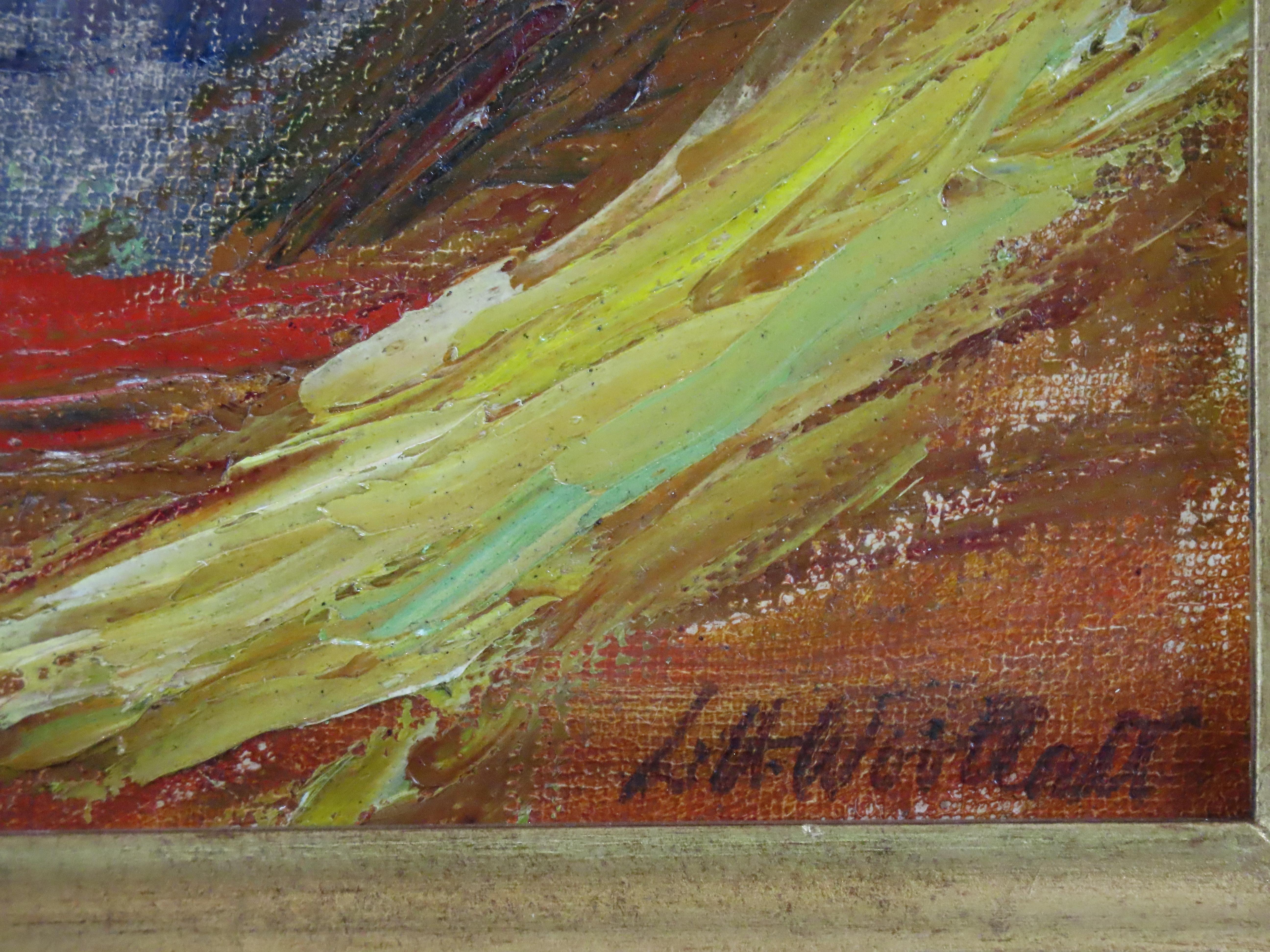 Original Ölgemälde auf Leinwand, Leslie Hall Woollatt. „The Fisherman's Yard“ im Angebot 2