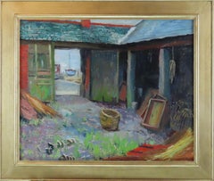 Original Oil on Canvas, Leslie Hall Woollatt. "The Fisherman's Yard"