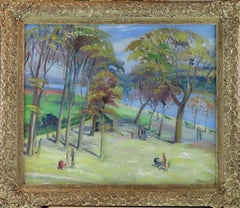 Original Ölgemälde auf Leinwand, Leslie Hall Woollatt. „The Path by the River“