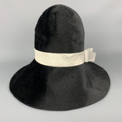 LESLIE JAMES Black Hair Textured Felt White Leather Strap Hat