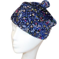 Leslie James Blue Jewel Pillbox Hat Circa 1960s