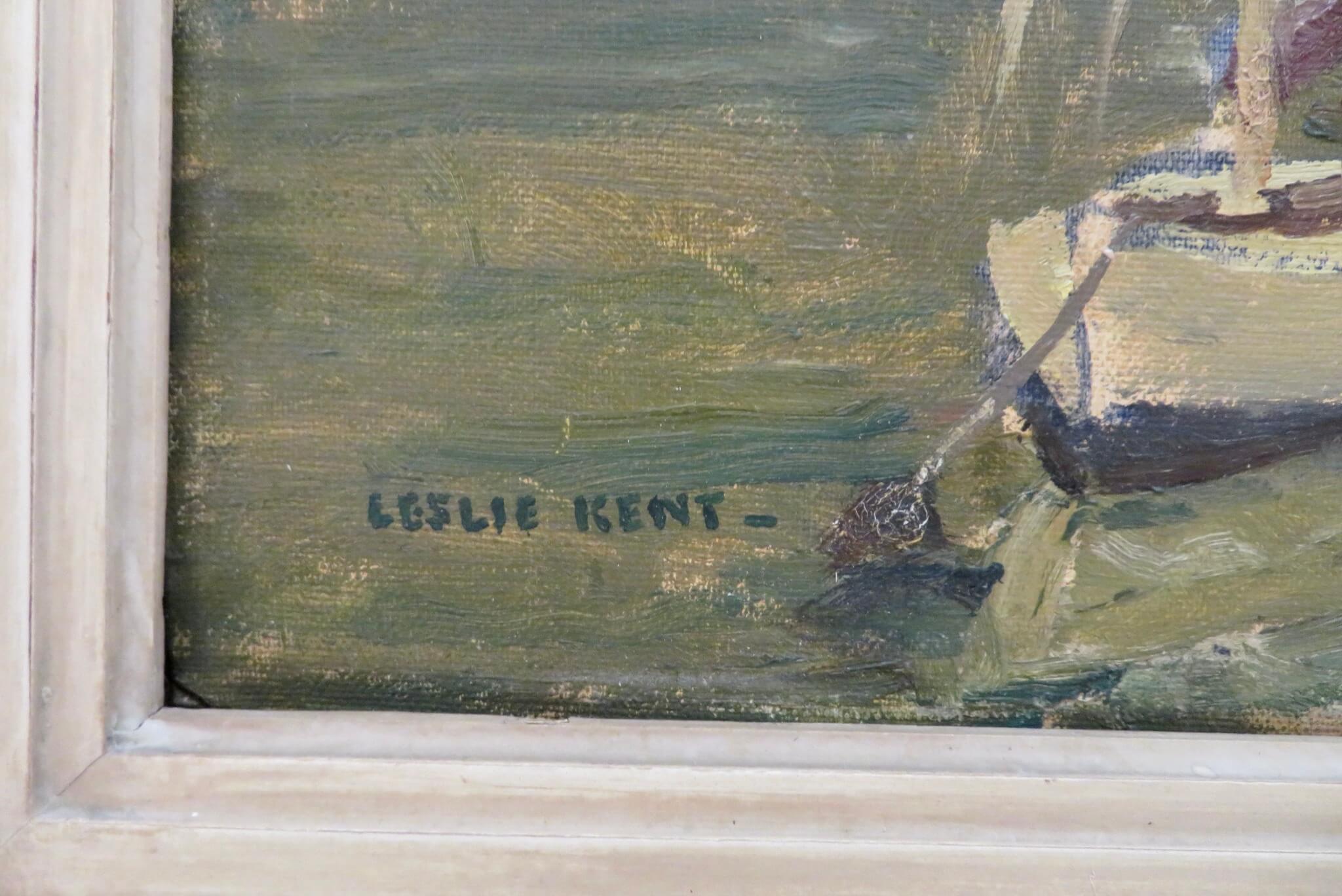Leslie Kent RBA Mid Century Original Scottish Marine Oil Painting Boats Harbour 1