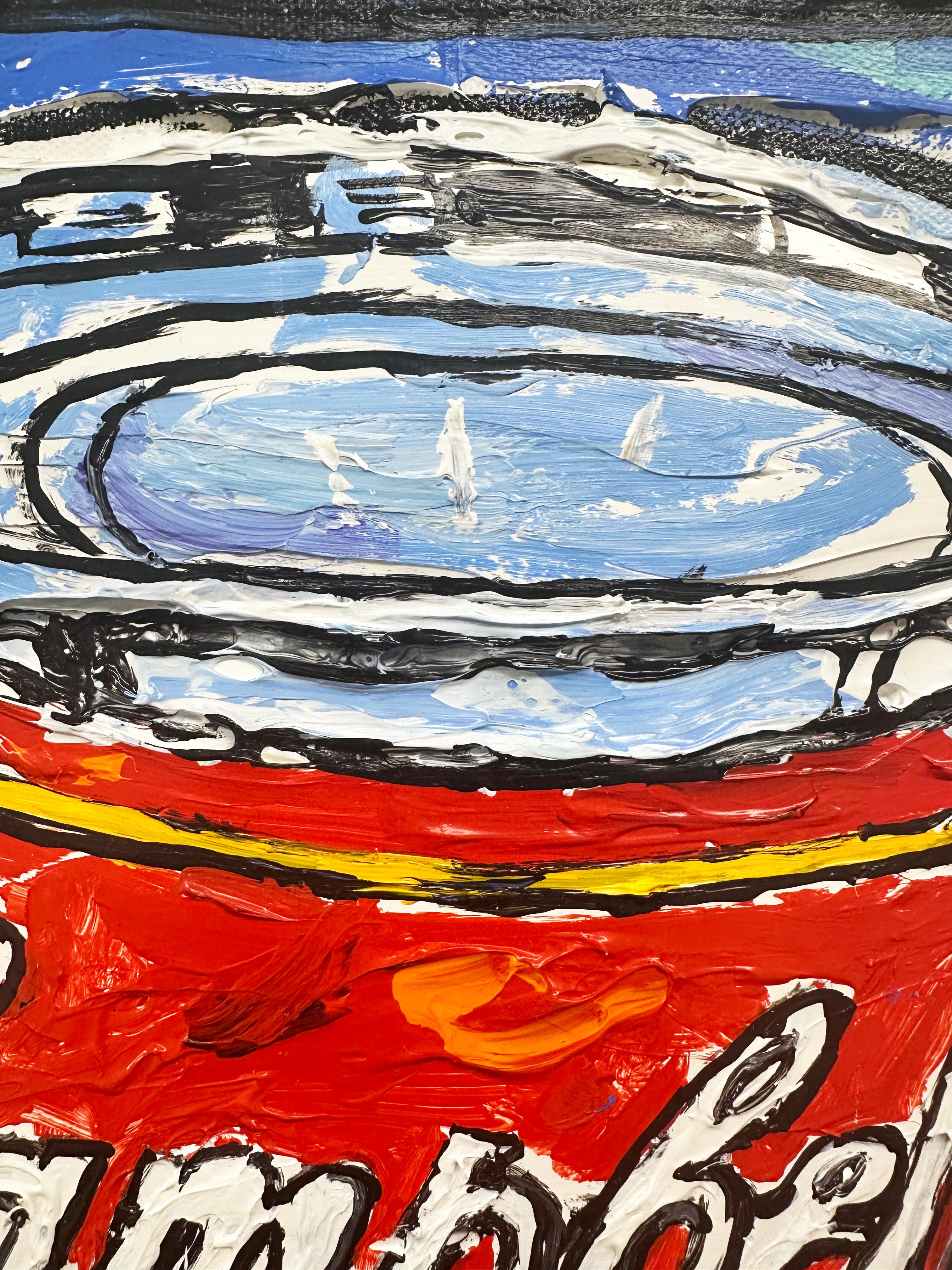 'Campbell's Soup Favorites - Tomato' by Leslie Lew is a sculpted oil on canvas painting with saturated colors of yellow, blue, red, purple, orange, white and black. Leslie Lew reinterprets a Warhol classic in this sculptural painting.

Born in New