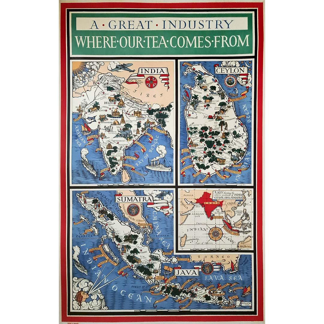 MacDonald Gill's 1937 original map, titled A Great Industry Where Our Tea Comes - Print by Leslie MacDonald Gill