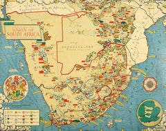 Original Vintage Illustrated Map Poster Union Of South Africa MacDonald Gill
