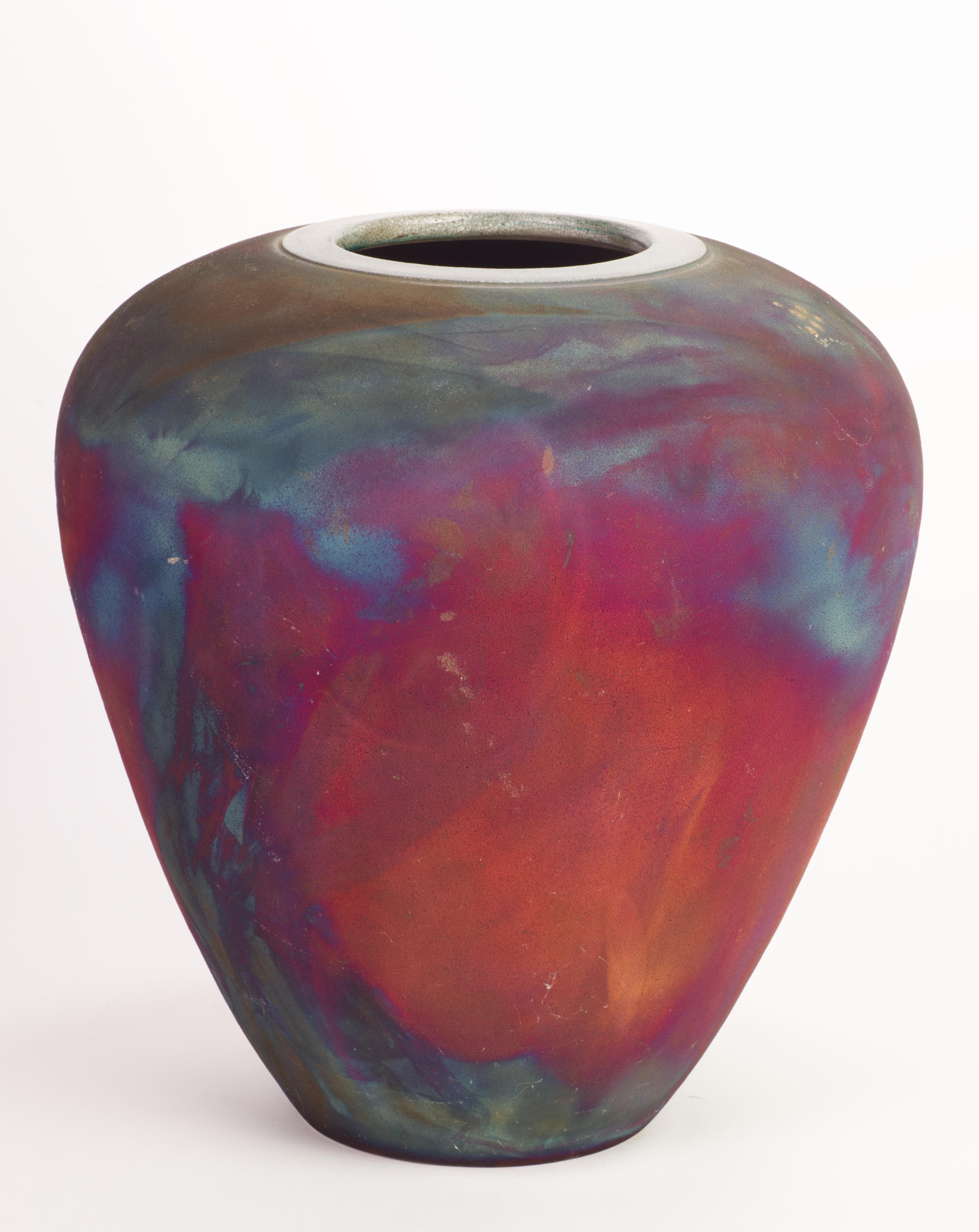 Organico moderno Vaso Leslie Mitchell Raku Flash, Texas Studio Pottery in vendita