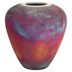 Vintage Leslie Mitchell Raku Flash Vase, Texas Art Studio Pottery