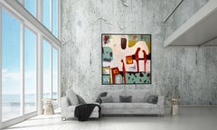 "3 Figures on a white background" oil on canvas 62" x 62" framed by Leslie