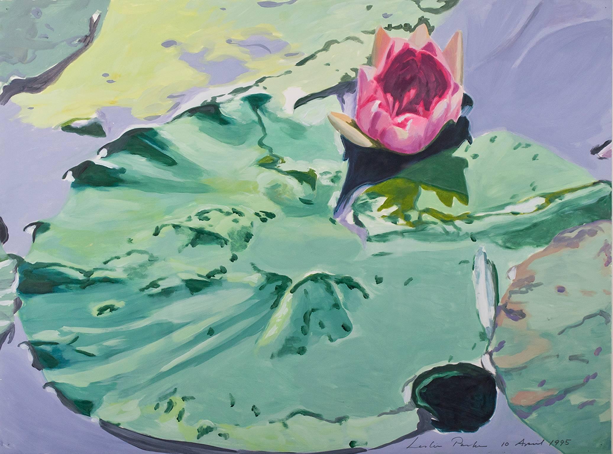 "Giverny Series: 10 April 1995," Oil on Paper Lily Pads signed by Leslie Parke