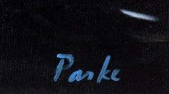 Contemporary oil painting photorealism koi fish water reflection signed