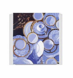 Leslie Parke, "Floating Plates II", 20x18 China Water Oil Painting on Canvas
