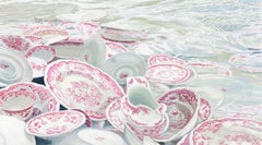 Leslie Parke, "Into the Ocean", 31x56 Pink China Dinnerware Ocean Oil Painting 