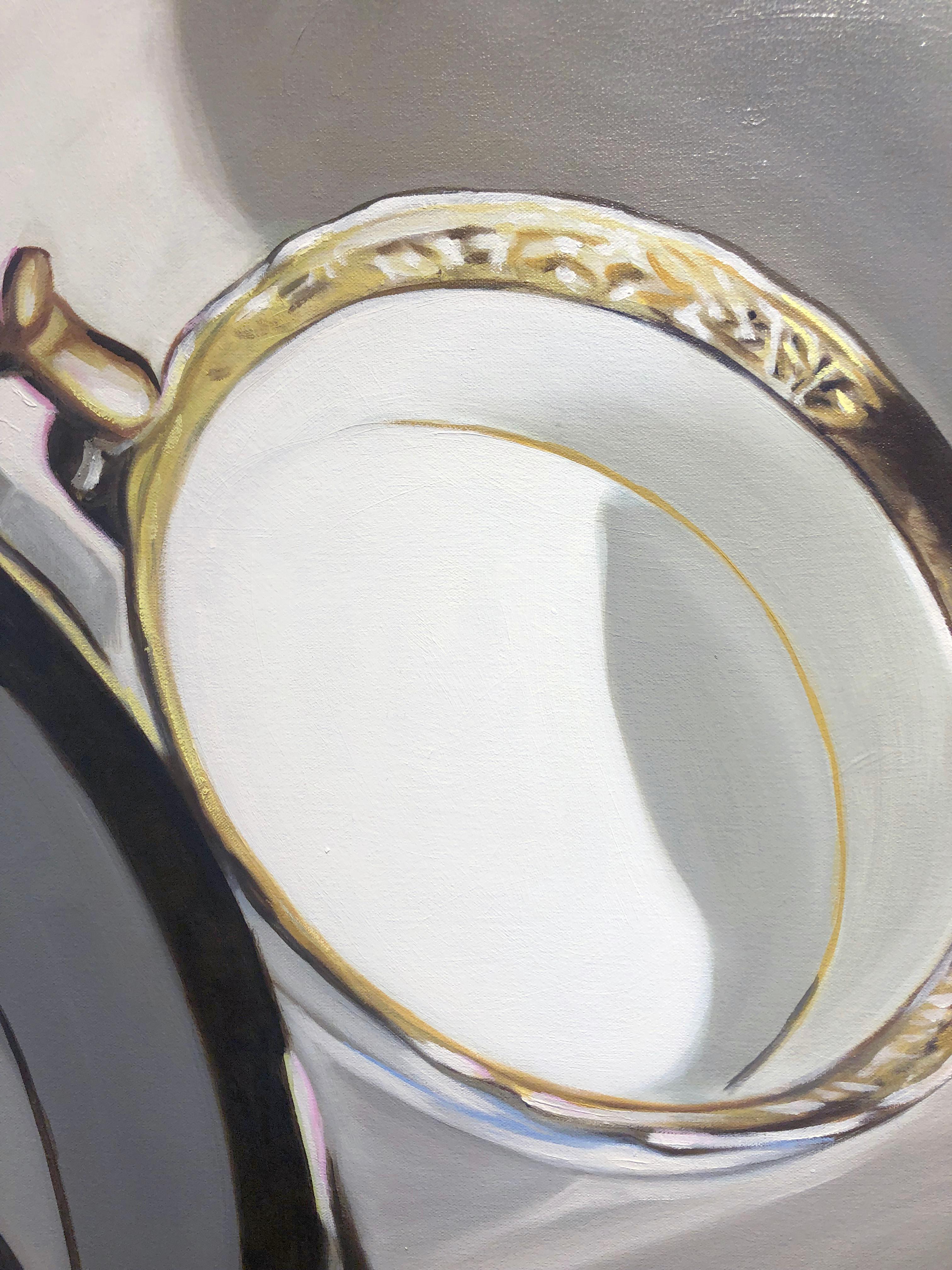 Leslie Parke, „ Piled Porcelain“, 46x46 Chinaware Stillleben, Ölgemälde  6