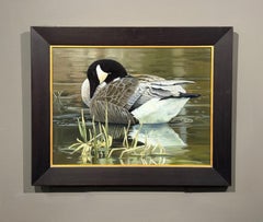 Leslie Peck, "Canadian Goose" 18x24 Geese Lake Landscape Oil Painting