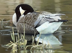 Leslie Peck, "Canadian Goose" 18x24 Geese Lake Landscape Oil Painting