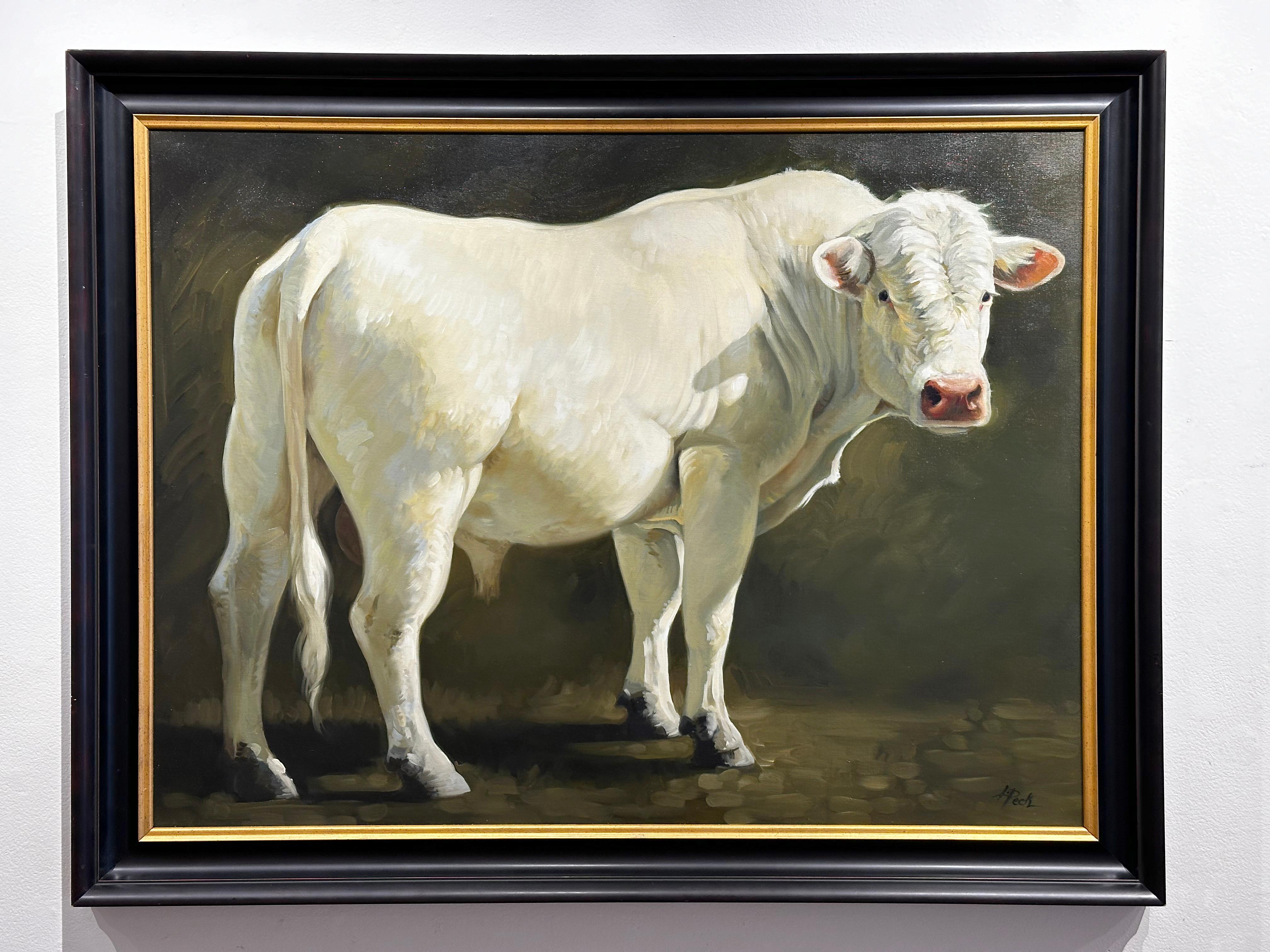 Leslie Peck, « French White », 30x40, peinture à l'huile de paysage de ferme et de vache  en vente 1