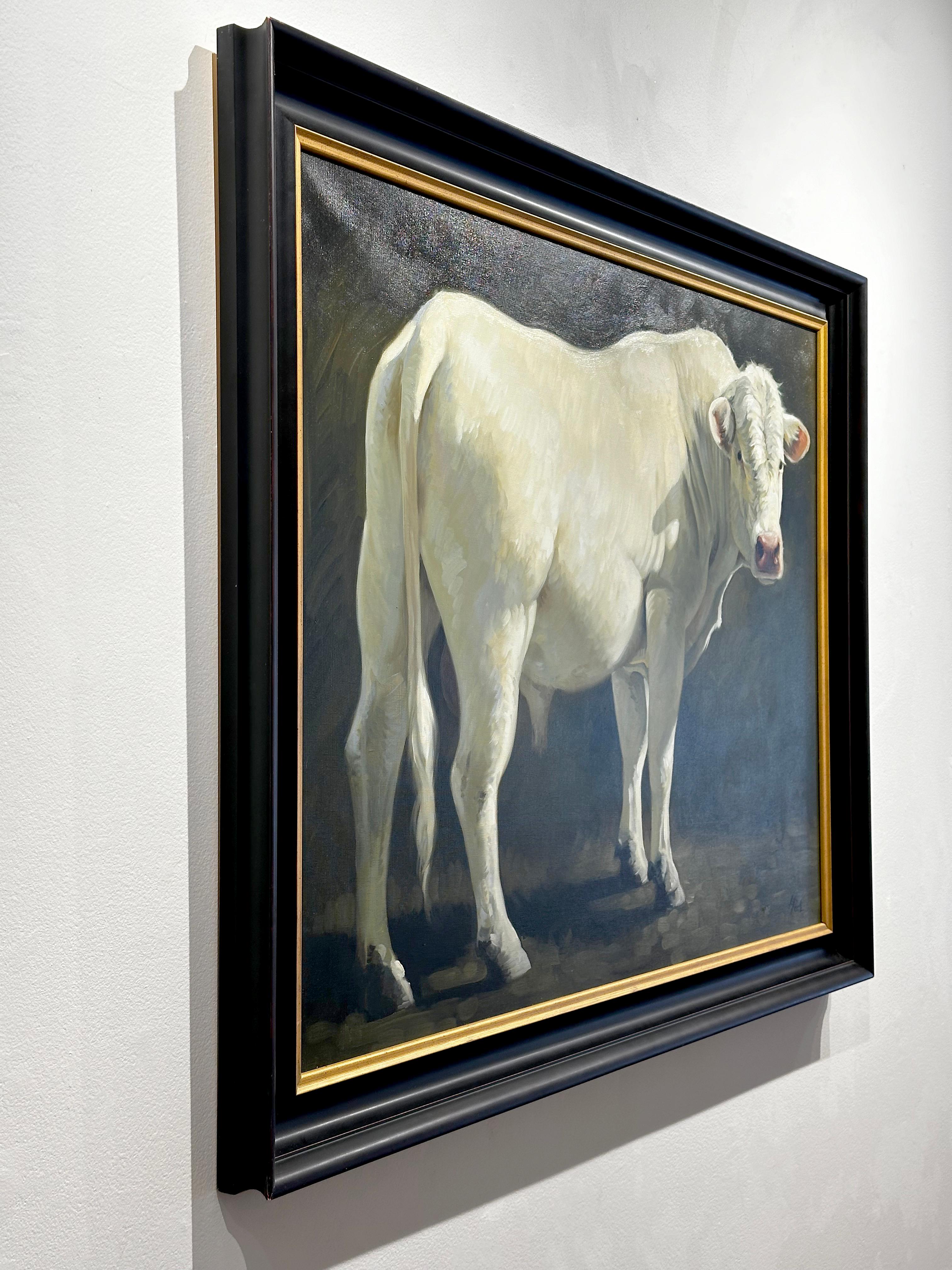Leslie Peck, « French White », 30x40, peinture à l'huile de paysage de ferme et de vache  en vente 2