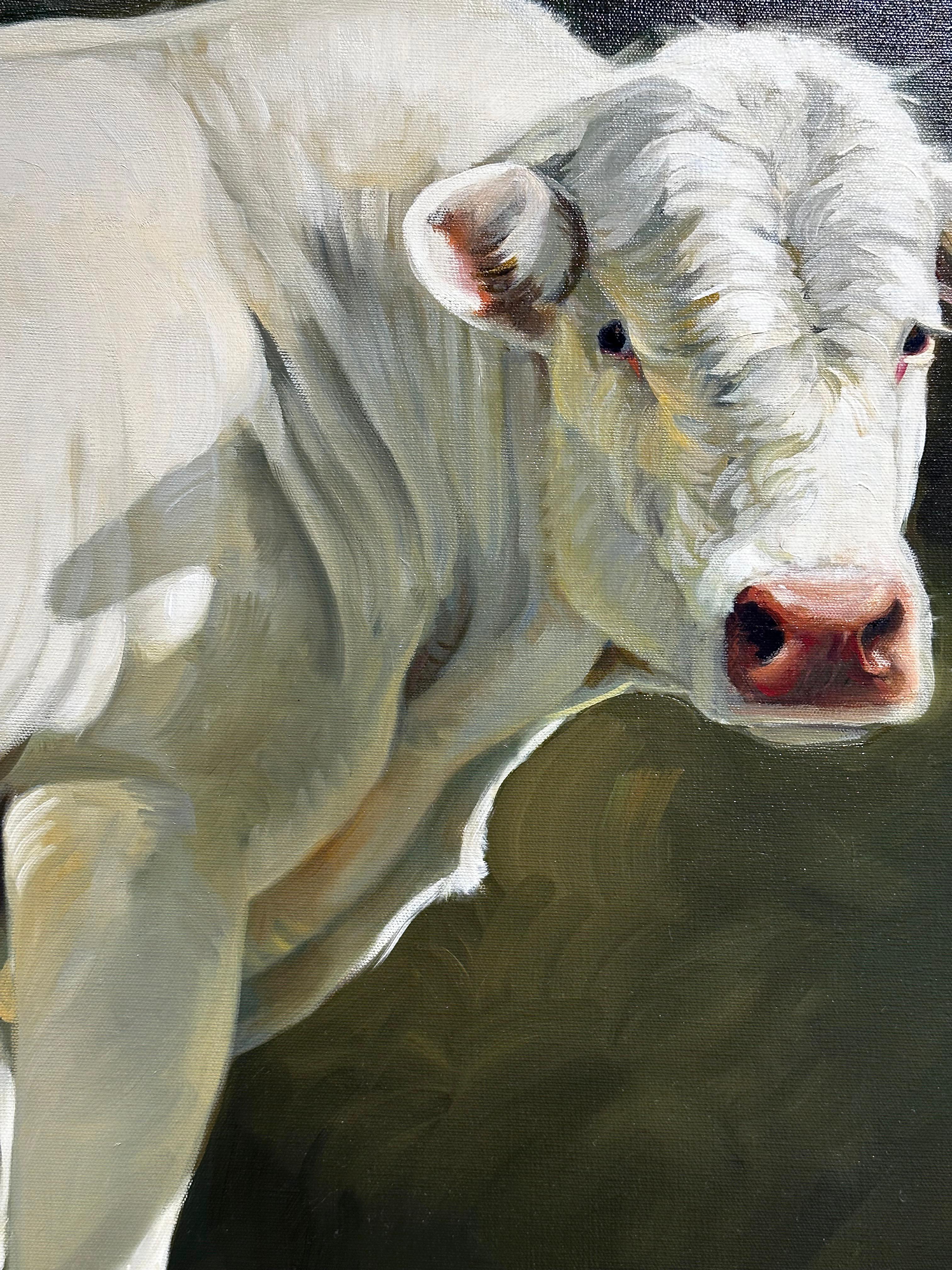 Leslie Peck, « French White », 30x40, peinture à l'huile de paysage de ferme et de vache  en vente 4