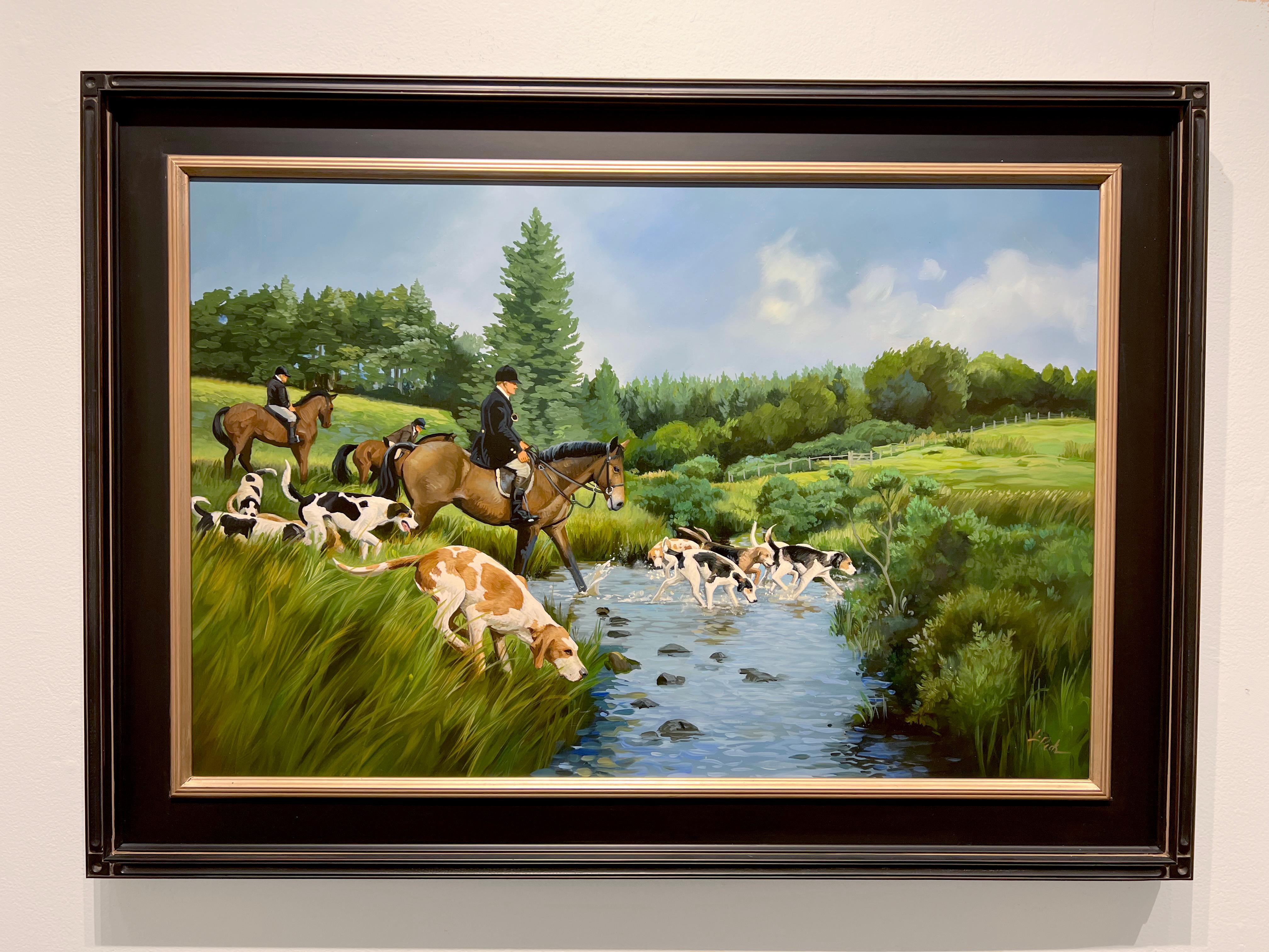 Leslie Peck, „On the Hunt“, Fuchs Jagd-Landschaft, Ölgemälde auf Leinwand im Angebot 1