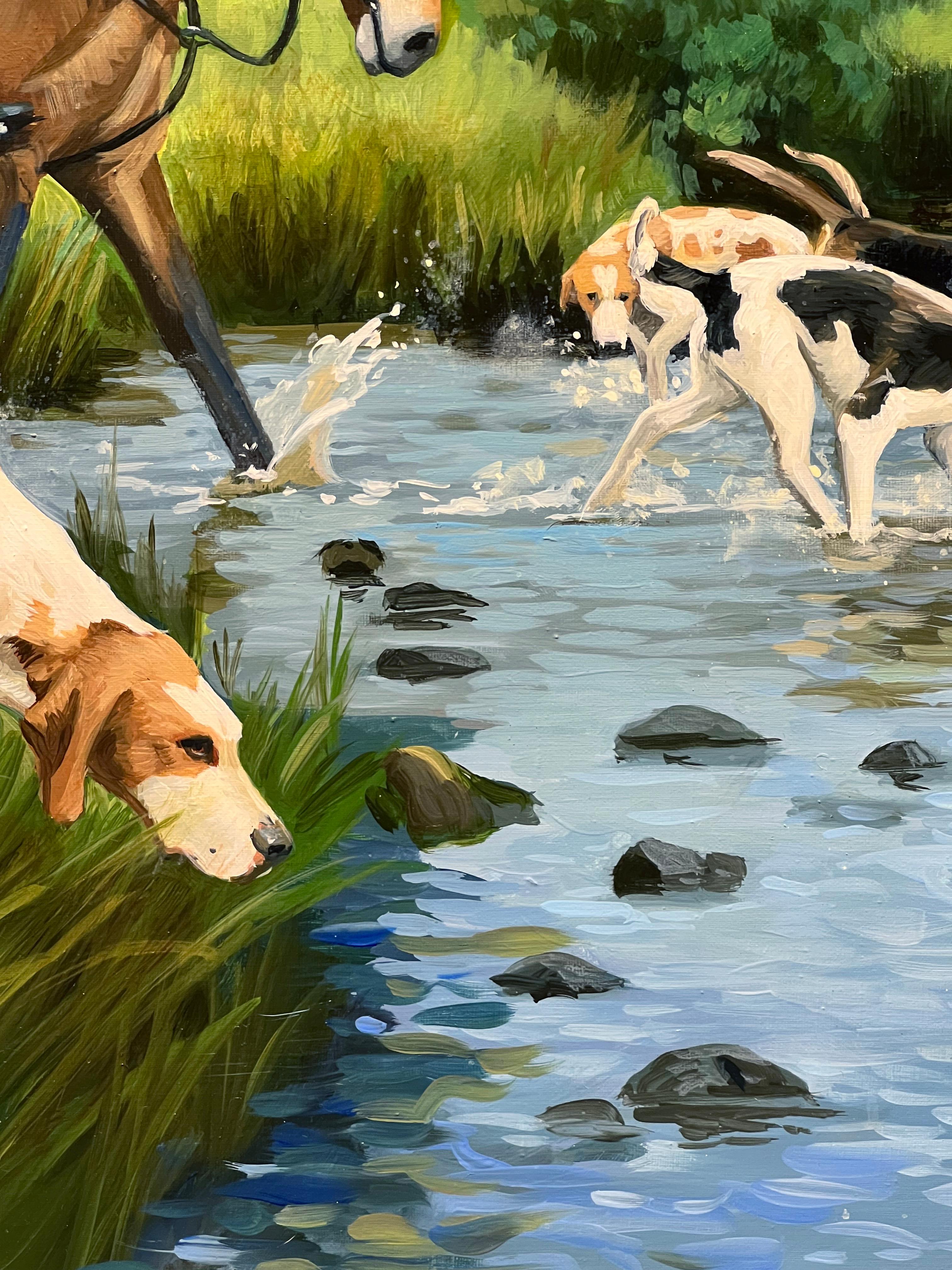 Peinture à l'huile sur toile « On the Hunt » de Leslie Peck, représentant un paysage de chasse de renard en vente 4