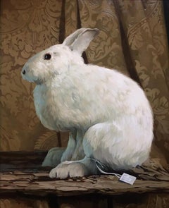 Leslie Peck, "Snowshoe Hare", 20x16 Rabbit Portrait Oil Painting on Canvas