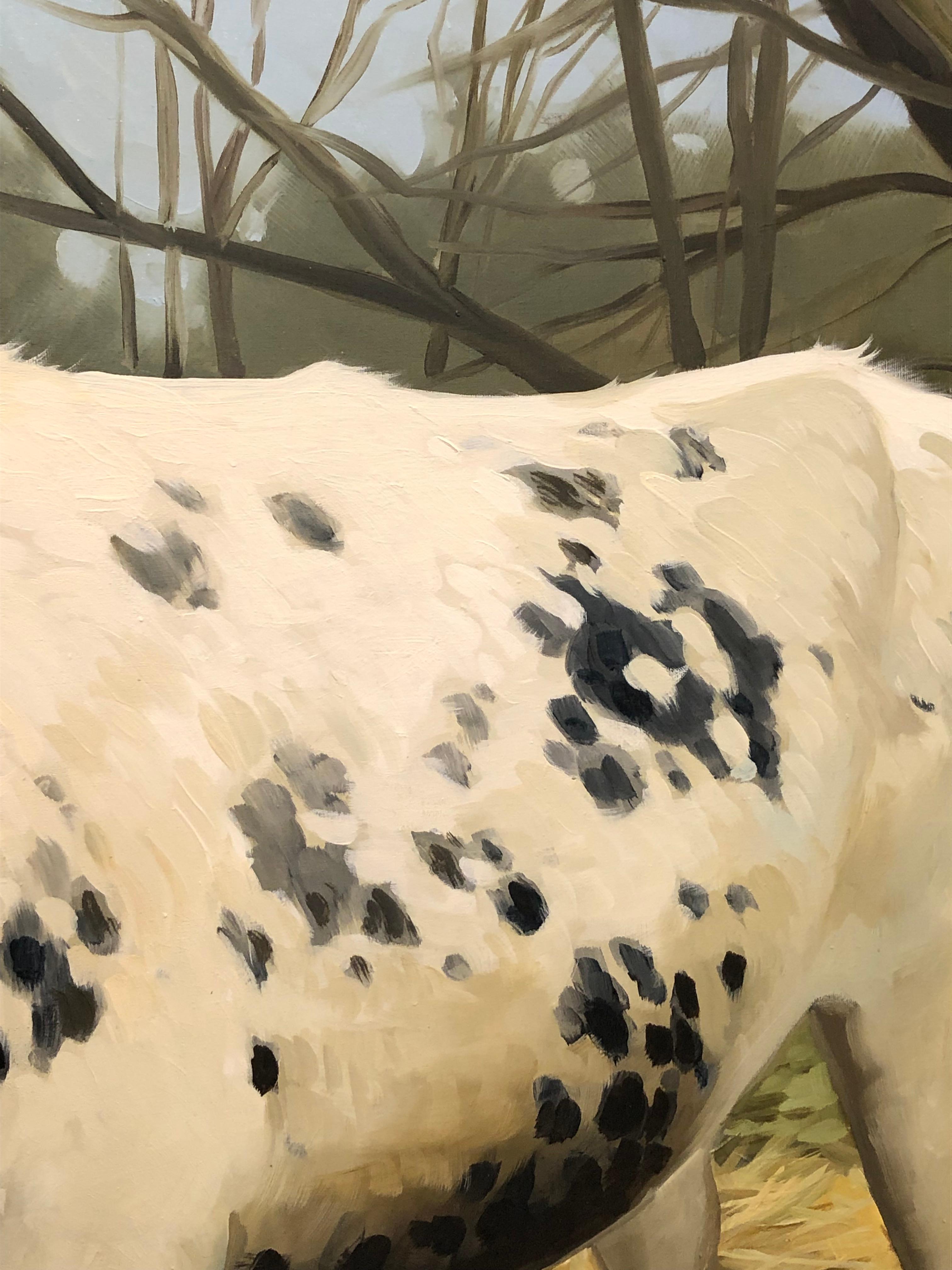 Leslie Peck, „Spotted Bull“, 24x36 Bauernhof Kuh, Ölgemälde Landschaft  im Angebot 6