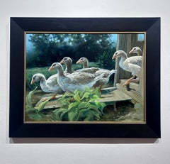 Leslie Peck, "Stepping Out", 18x24 Farm Animal Goose landscape Oil Painting